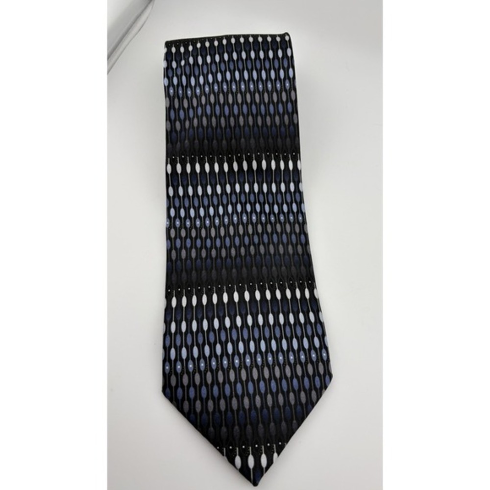 Harve Benard Benard Holtzman Mens Silk Tie Black Blue Geometric Teardrop Pattern